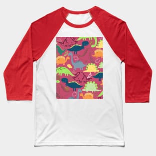 Dinosaur doodle dark pink background Baseball T-Shirt